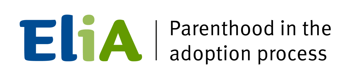 Project logo with the letters El (dark blue), i (light green), and A (darker green) then the text "Parenthood in the adoption process""