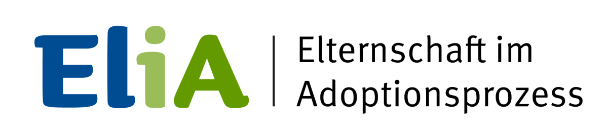 Project logo with the letters El (dark blue), i (light green), and A (darker green) then the text "Elternschaft im Adoptionsprozess"