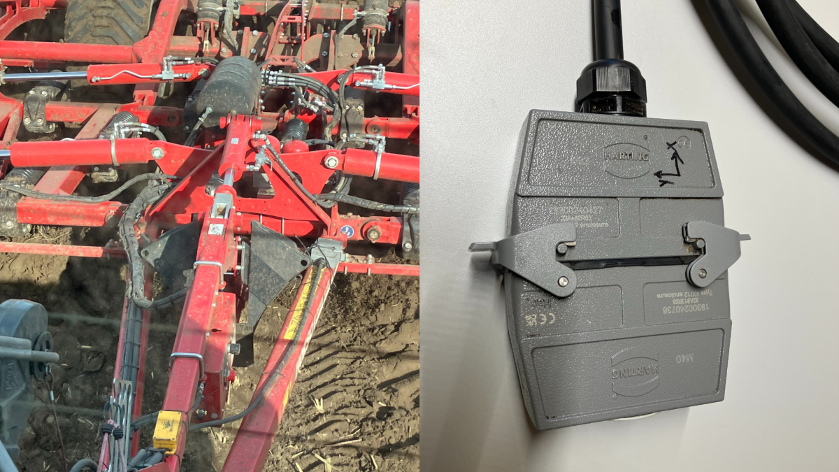 Doppelbild: roter Grubber auf der linken Seite und Stecker auf der rechten Seite Doppelbild: roter Grubber auf der linken Seite und Stecker auf der rechten Seite